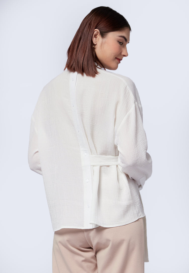 Belted Long Sleeve Blouse