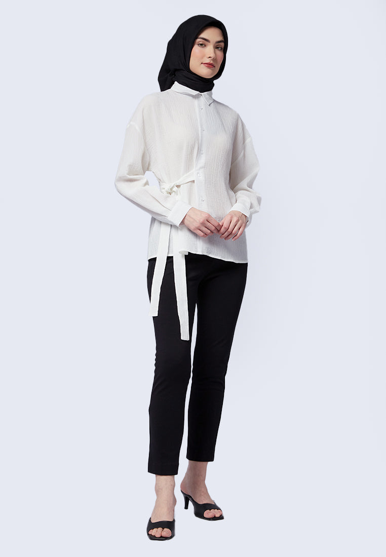 Belted Long Sleeve Blouse