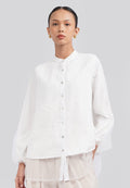 Mandarin Collar Embroidered Blouse Off White