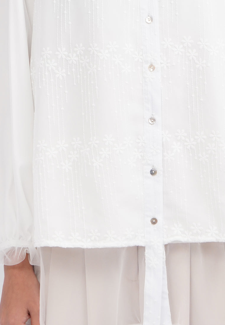 Mandarin Collar Embroidered Blouse Off White