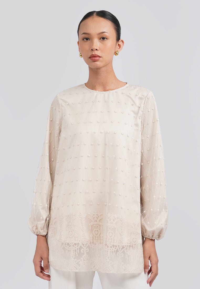 Round Neck Embroidered Blouse Lt. Beige