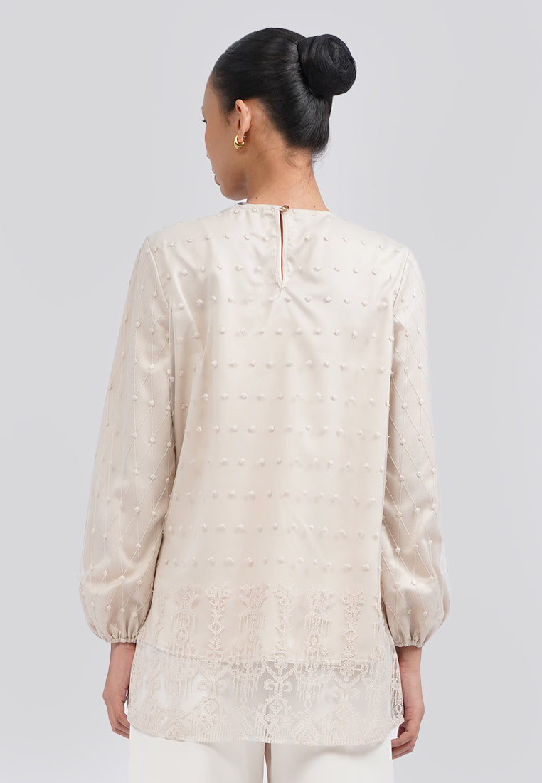 Round Neck Embroidered Blouse Lt. Beige