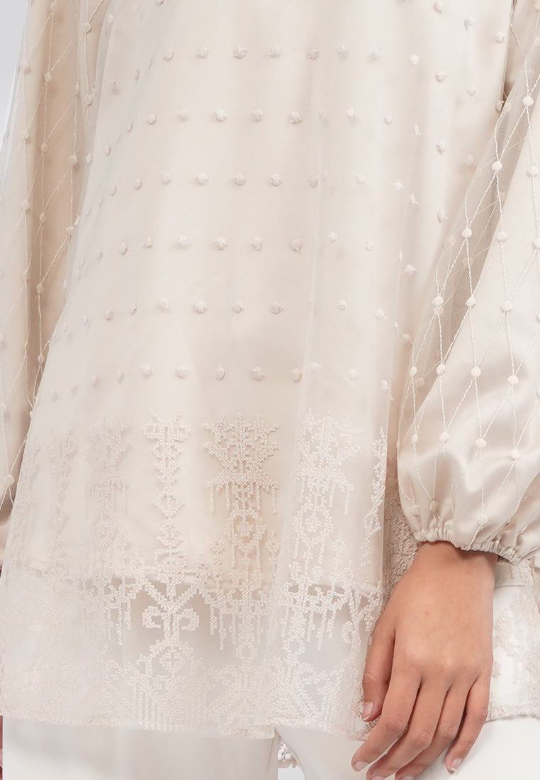 Round Neck Embroidered Blouse Lt. Beige