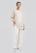 Round Neck Embroidered Blouse Lt. Beige