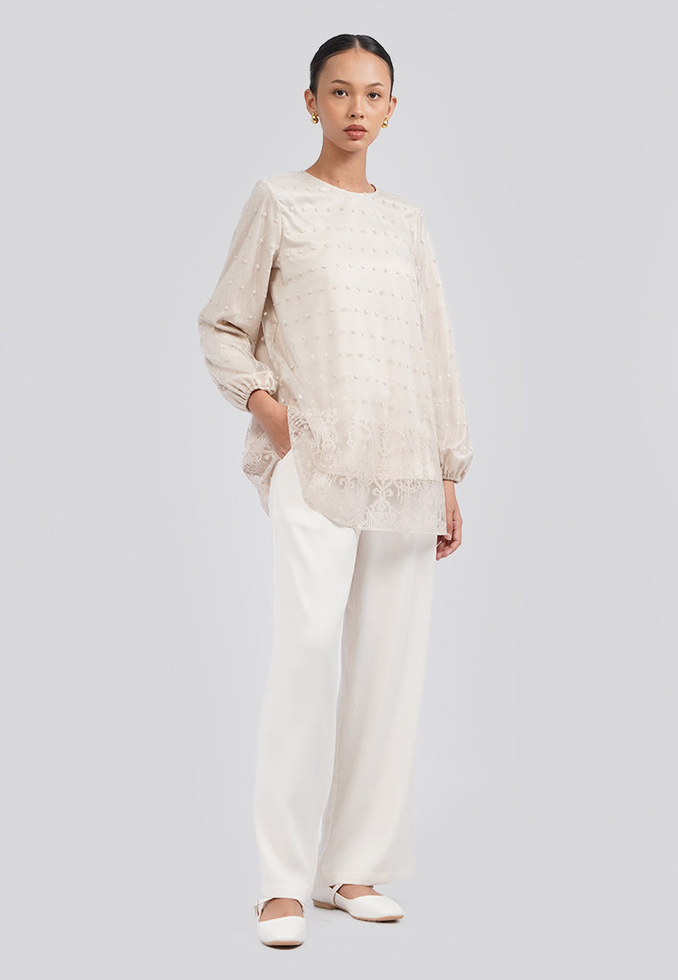 Round Neck Embroidered Blouse Lt. Beige