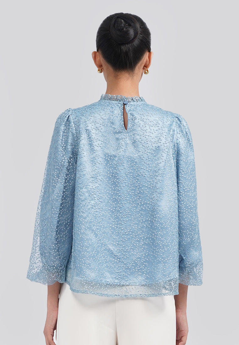 Frill Neck Embroidered Blouse
