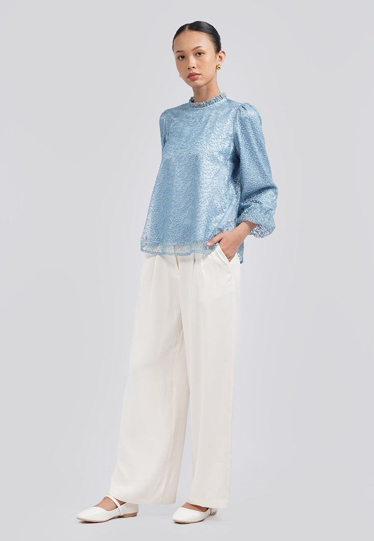 Frill Neck Embroidered Blouse