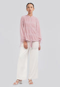 Mandarin Collar Embroidered Blouse Pink