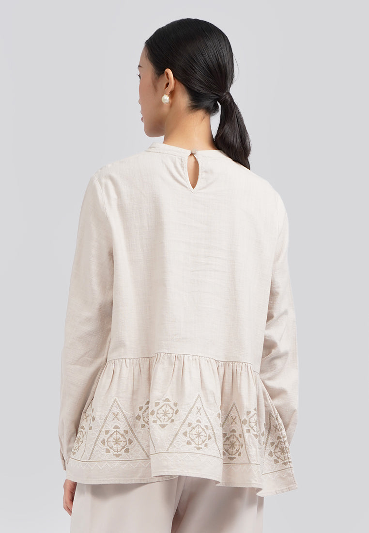 Executive x Khanaan Embroidered Linen Blouse Nude