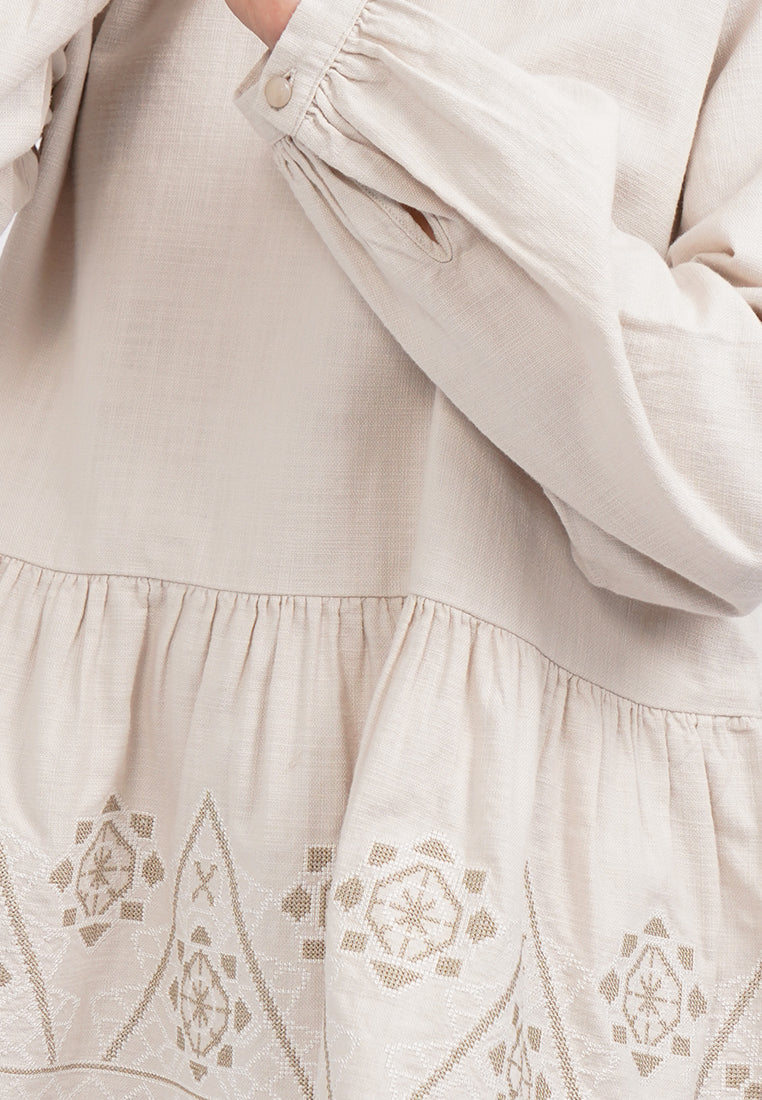 Executive x Khanaan Embroidered Linen Blouse Nude