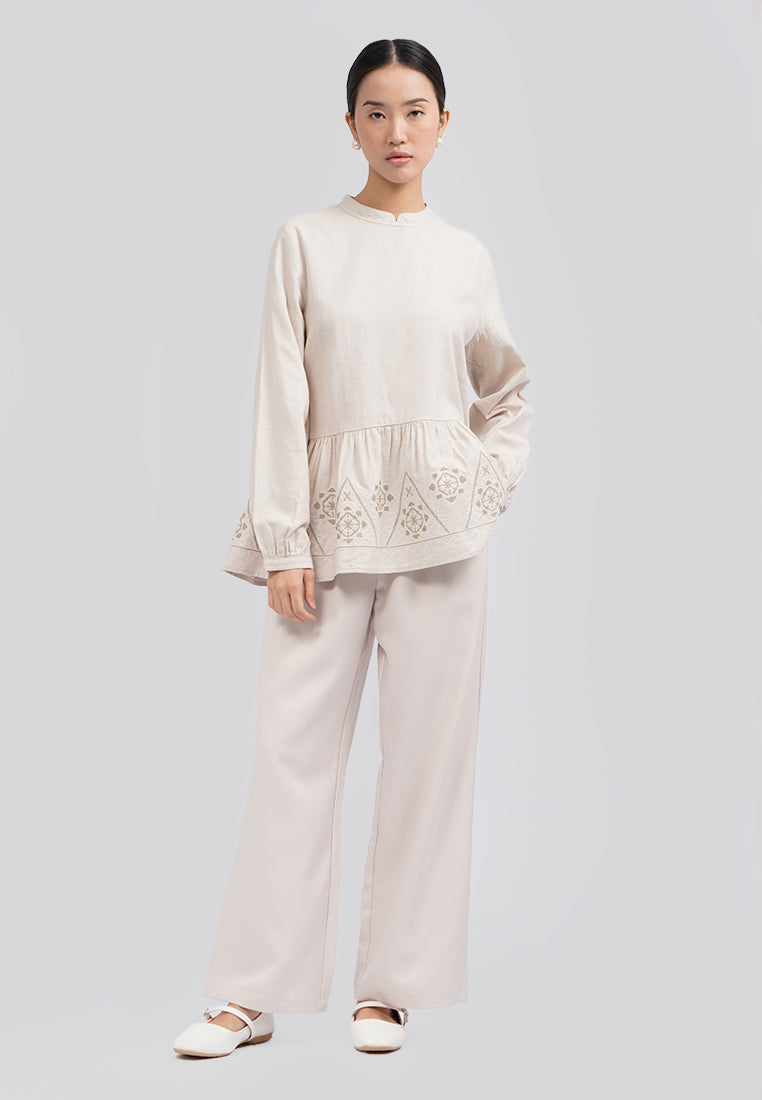 Executive x Khanaan Embroidered Linen Blouse Nude