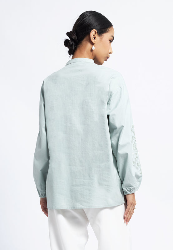 Embroidered Puff Sleeve Blouse