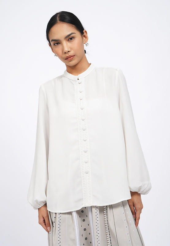 Mandarin Collar Puff Sleeve Blouse
