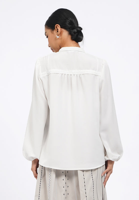 Mandarin Collar Puff Sleeve Blouse