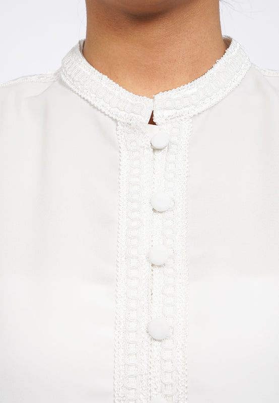 Mandarin Collar Puff Sleeve Blouse