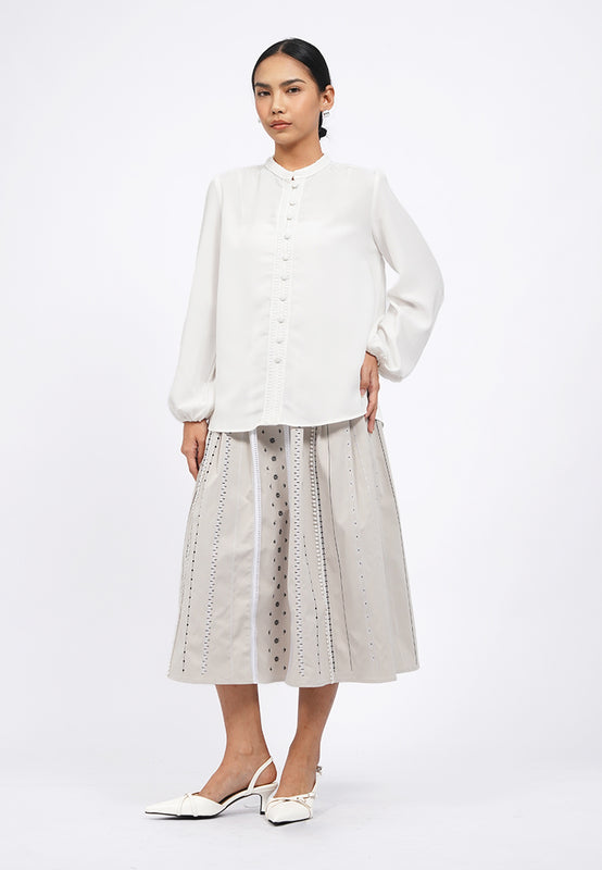 Mandarin Collar Puff Sleeve Blouse