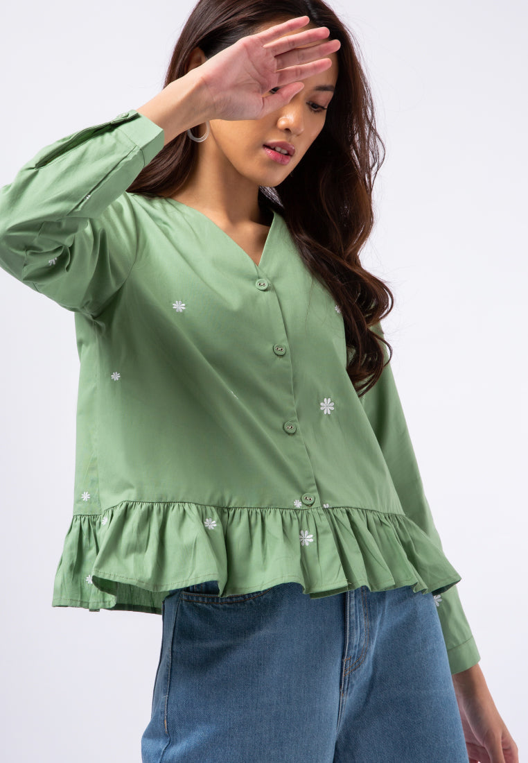 Long Sleeve Embroidery Blouse