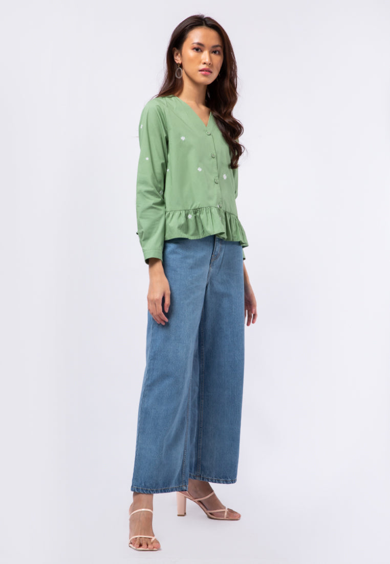 Long Sleeve Embroidery Blouse