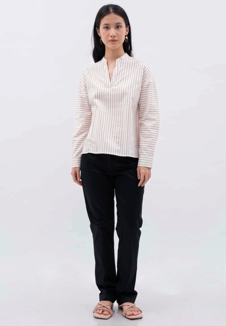 V-neck Stripe Printed Blouse