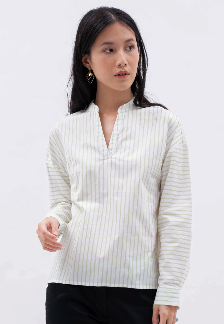 V-neck Stripe Printed Blouse