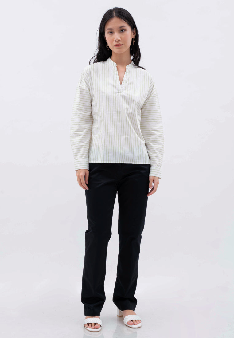 V-neck Stripe Printed Blouse