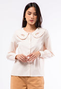 Blouse with Embroidered Collar