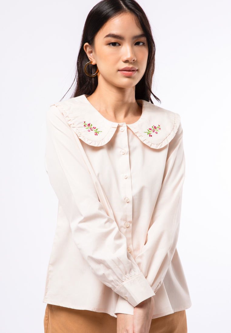 Blouse with Embroidered Collar