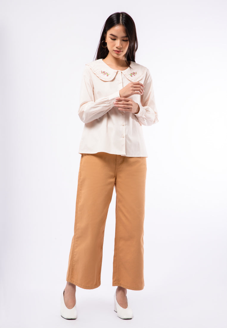Blouse with Embroidered Collar
