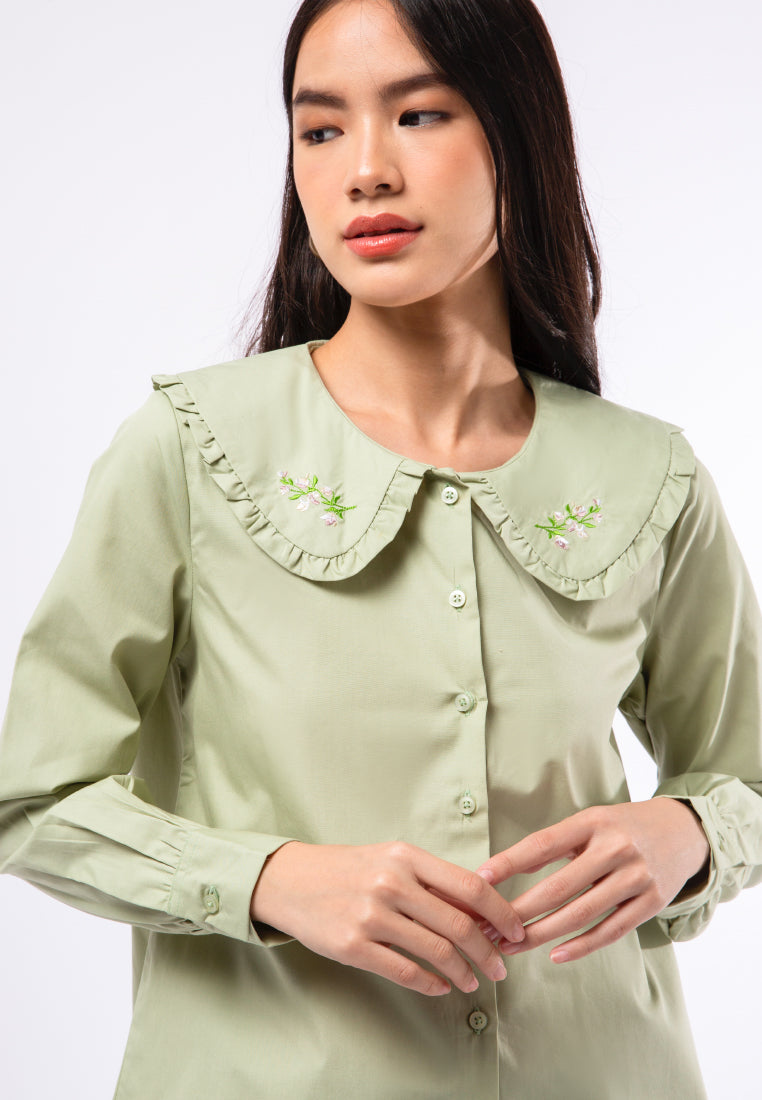 Blouse with Embroidered Collar