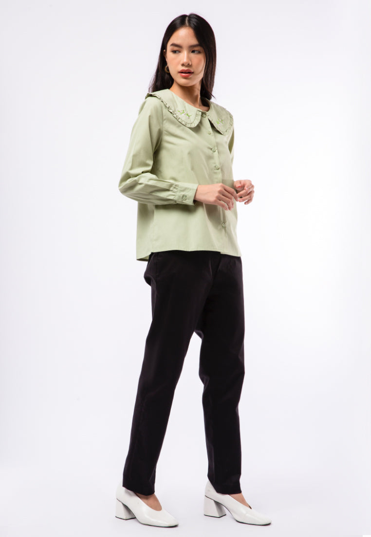 Blouse with Embroidered Collar