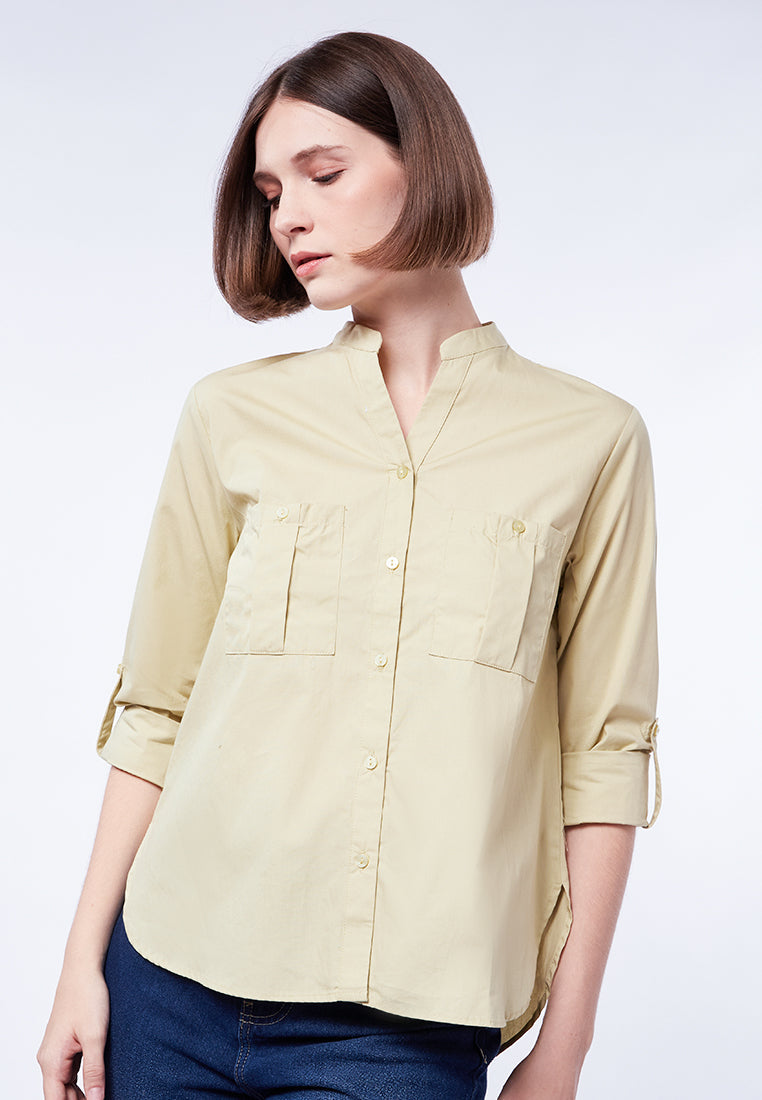 Double Pocket Long Sleeve Blouse