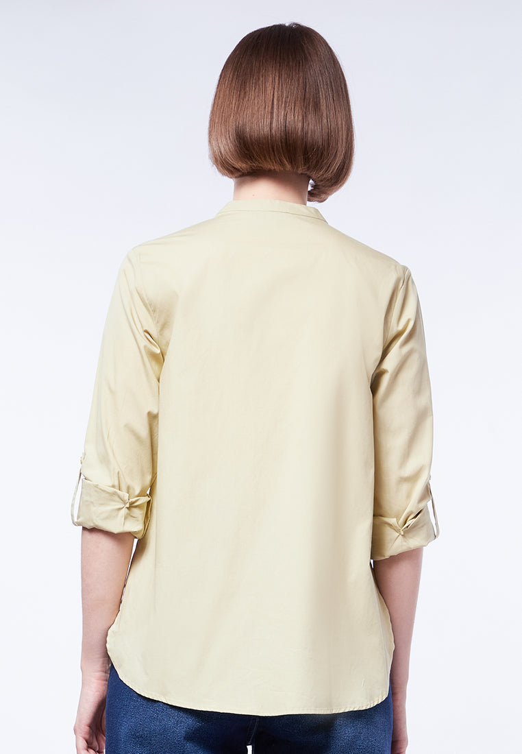 Double Pocket Long Sleeve Blouse
