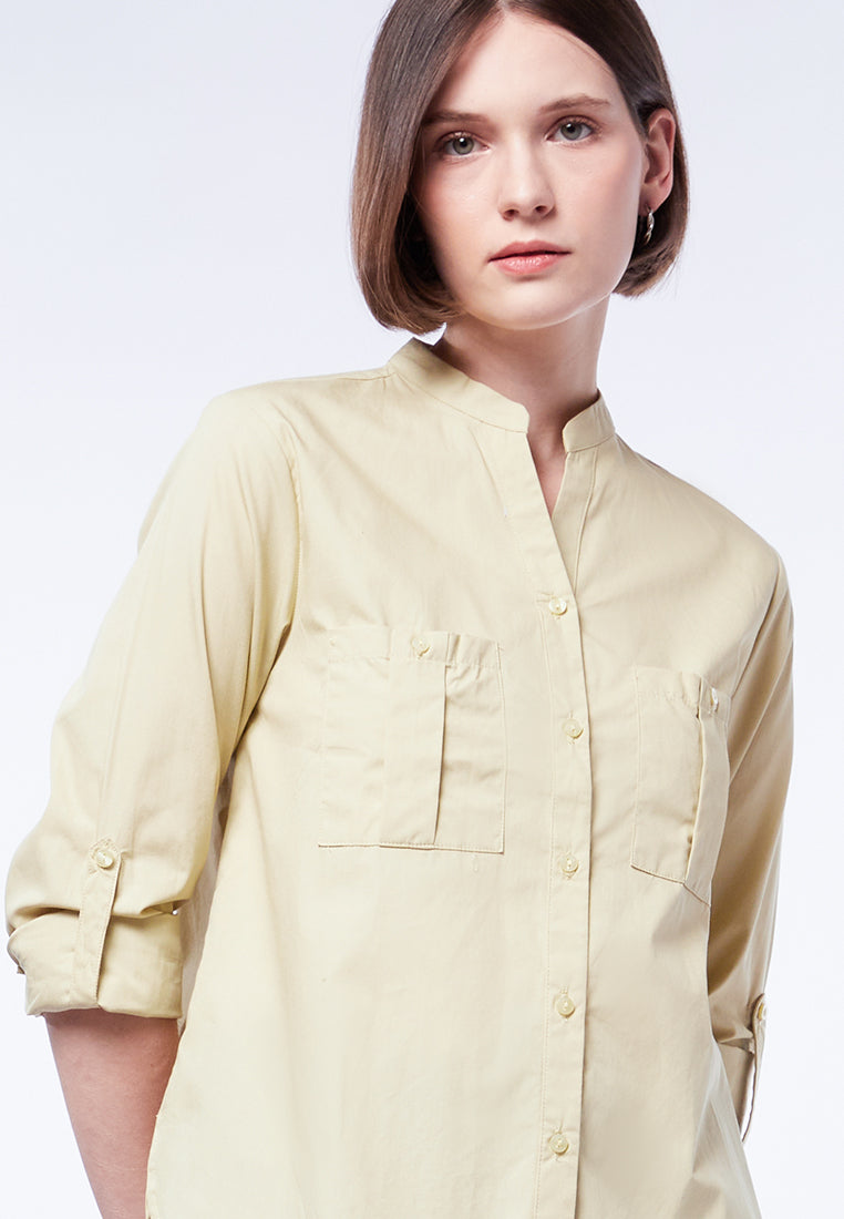 Double Pocket Long Sleeve Blouse