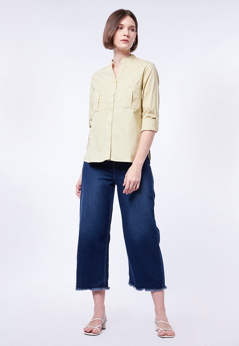 Double Pocket Long Sleeve Blouse