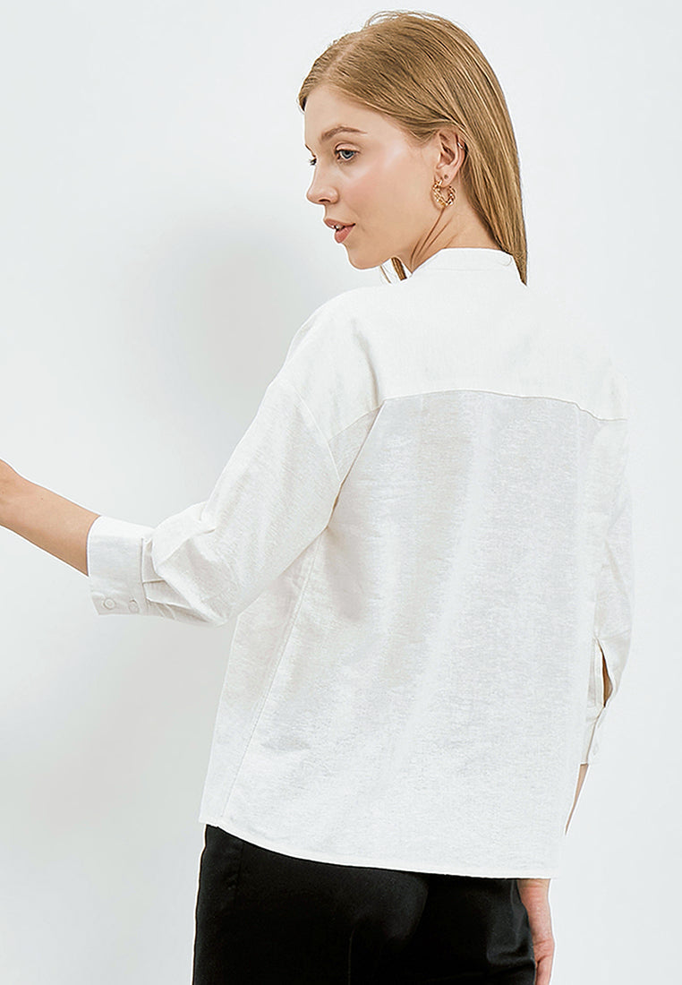 Pleated Front Henley Blouse