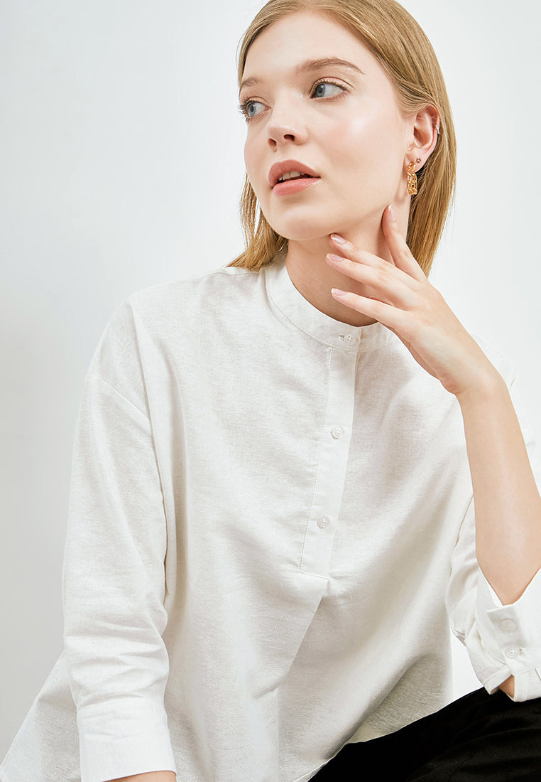 Pleated Front Henley Blouse