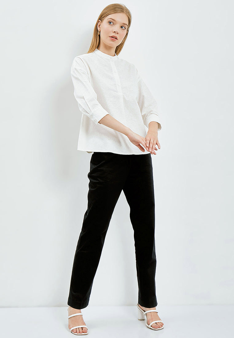 Pleated Front Henley Blouse