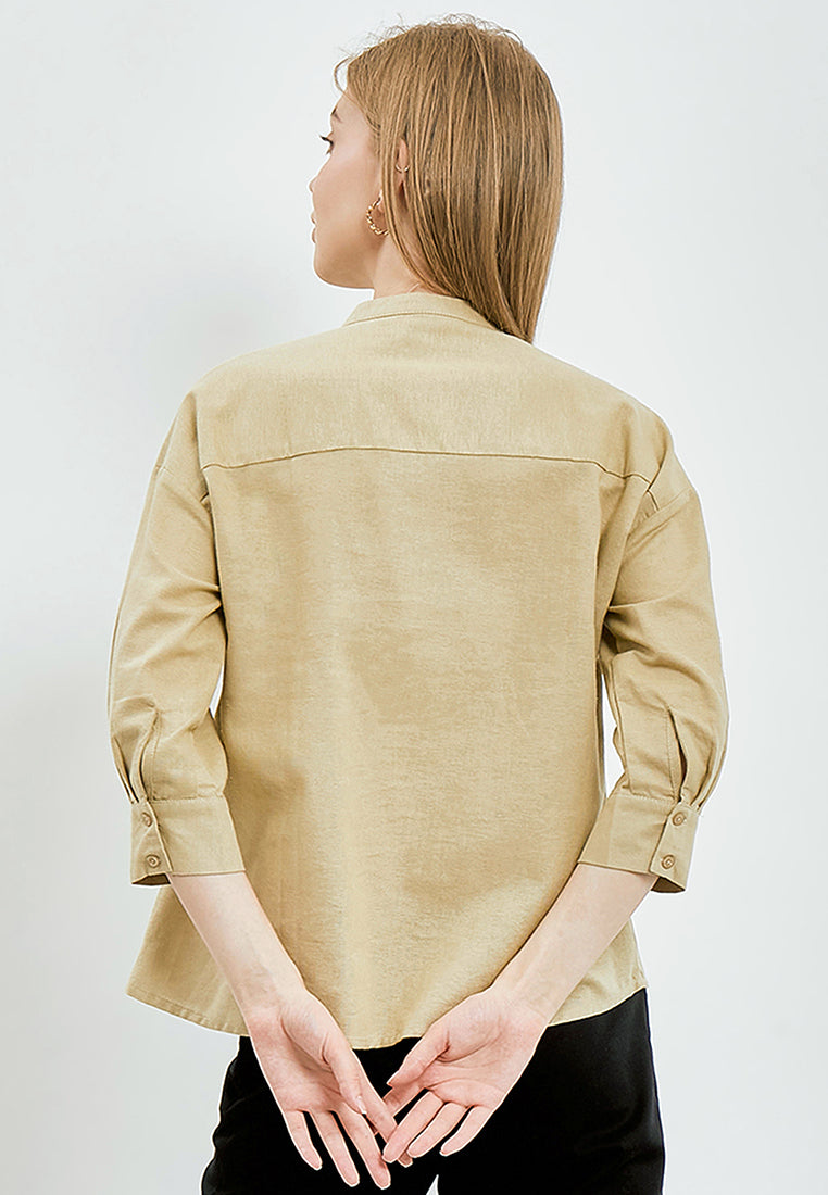 Pleated Front Henley Blouse