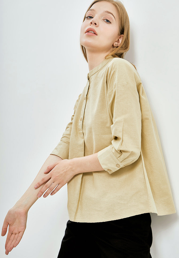 Pleated Front Henley Blouse