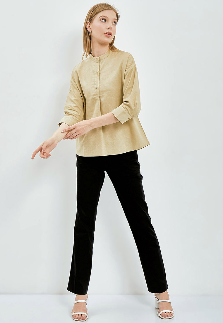 Pleated Front Henley Blouse