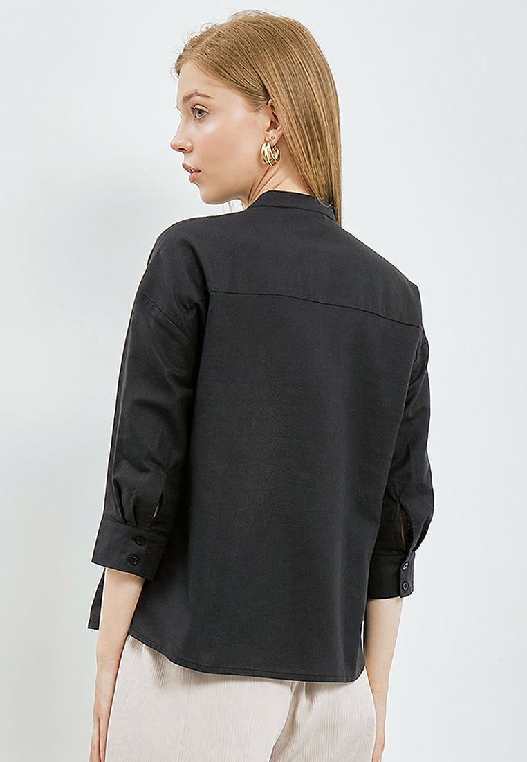 Pleated Front Henley Blouse