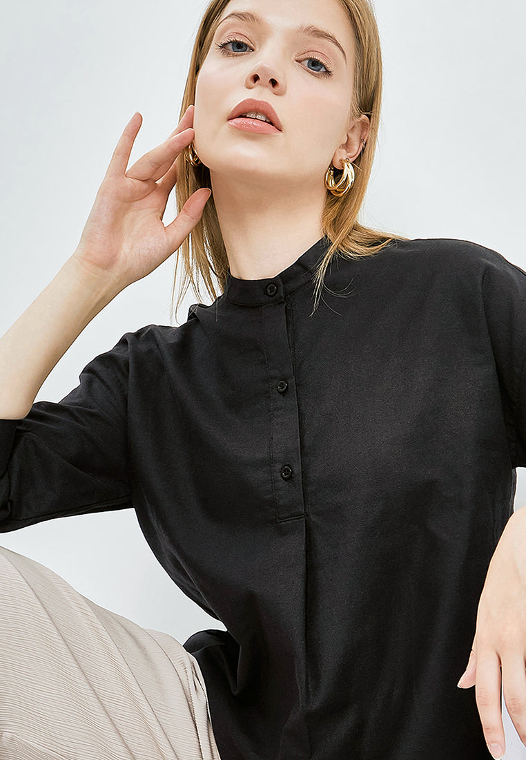 Pleated Front Henley Blouse