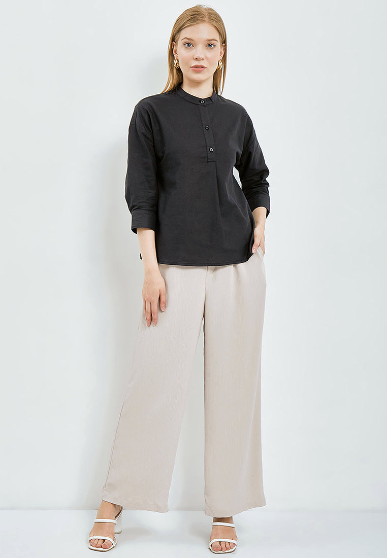 Pleated Front Henley Blouse