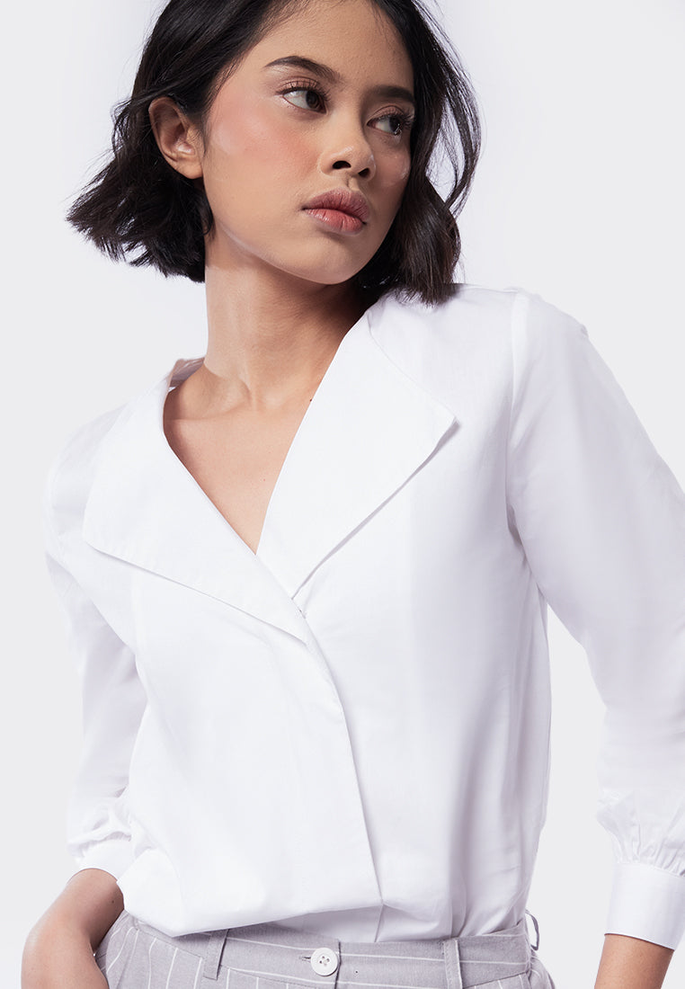 Overlap Collar Long Sleeve Blouse