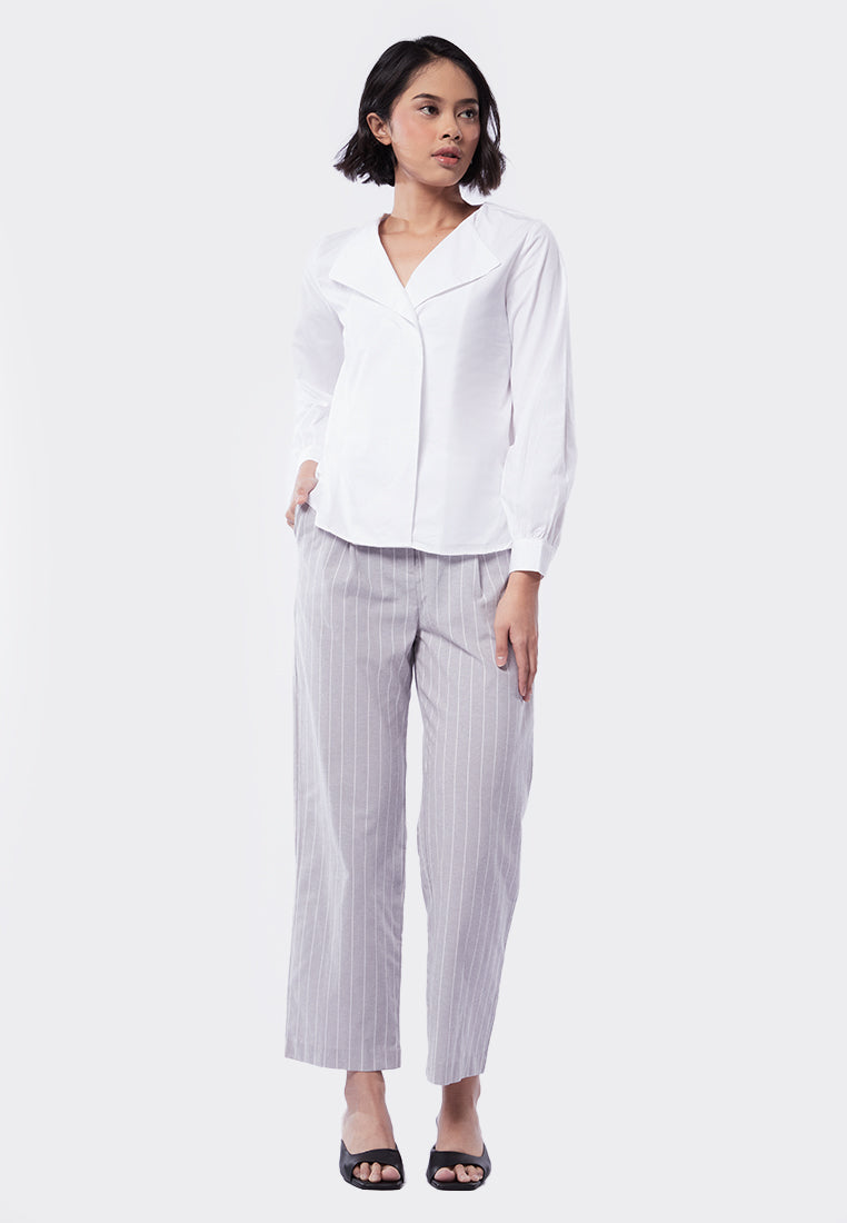 Overlap Collar Long Sleeve Blouse
