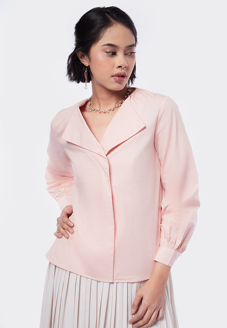 Overlap Collar Long Sleeve Blouse