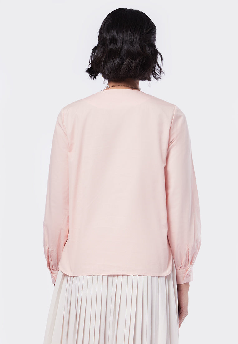 Overlap Collar Long Sleeve Blouse