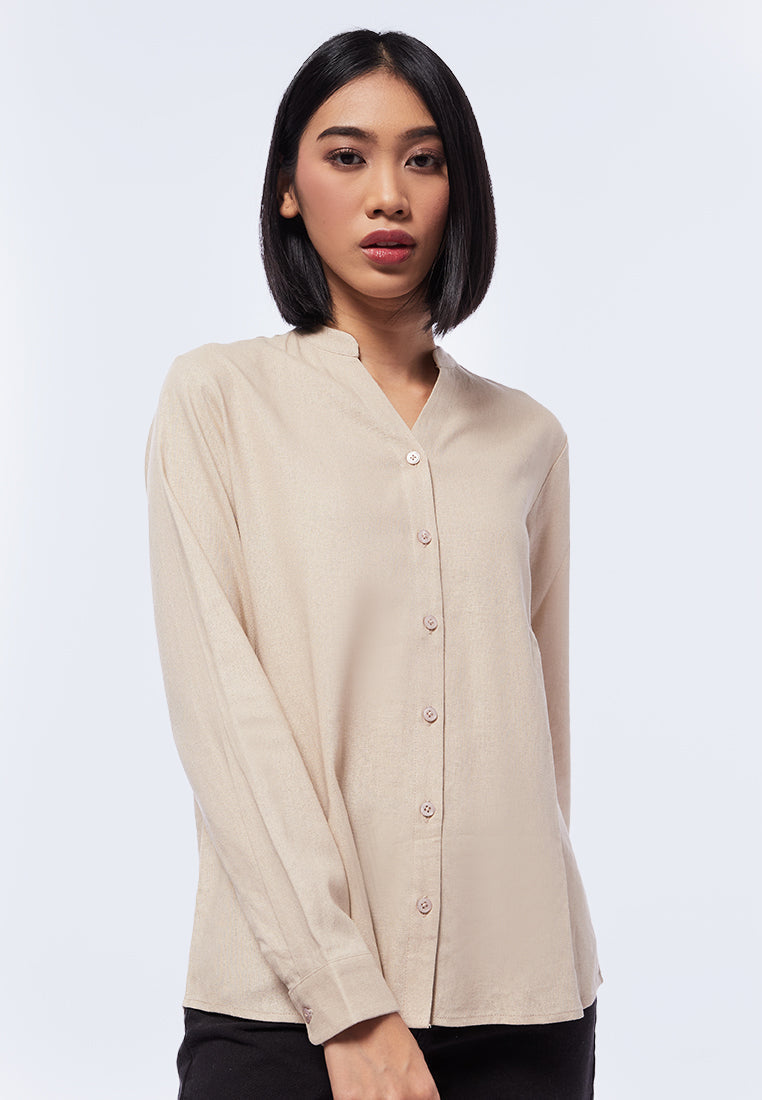 V-Neck Mandarin Collar Blouse