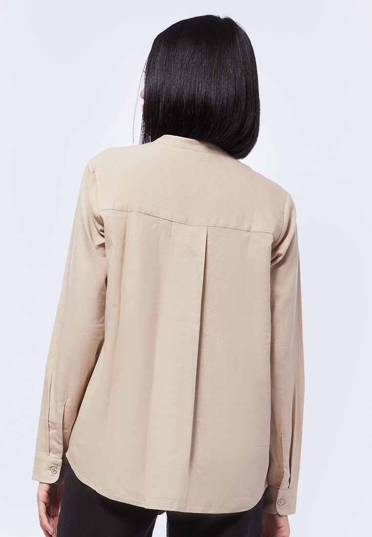 V-Neck Mandarin Collar Blouse