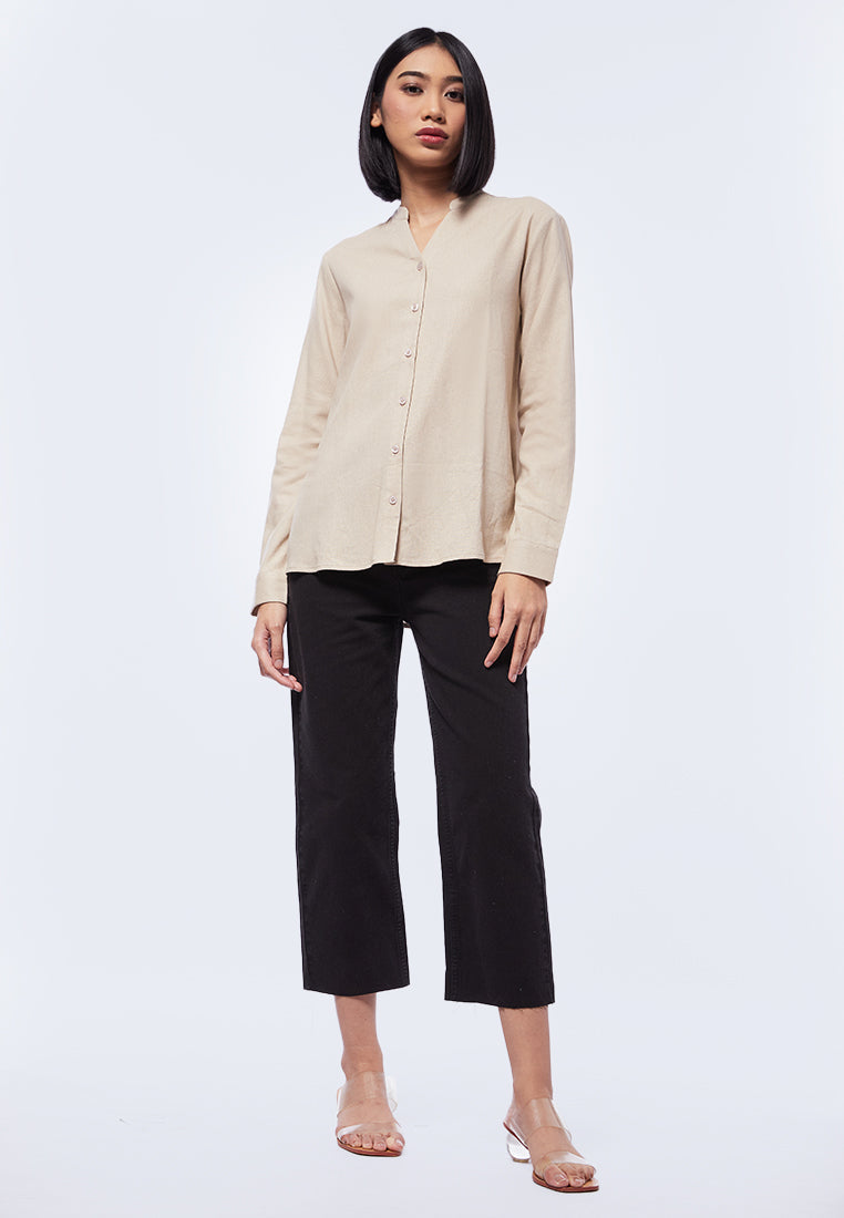 V-Neck Mandarin Collar Blouse